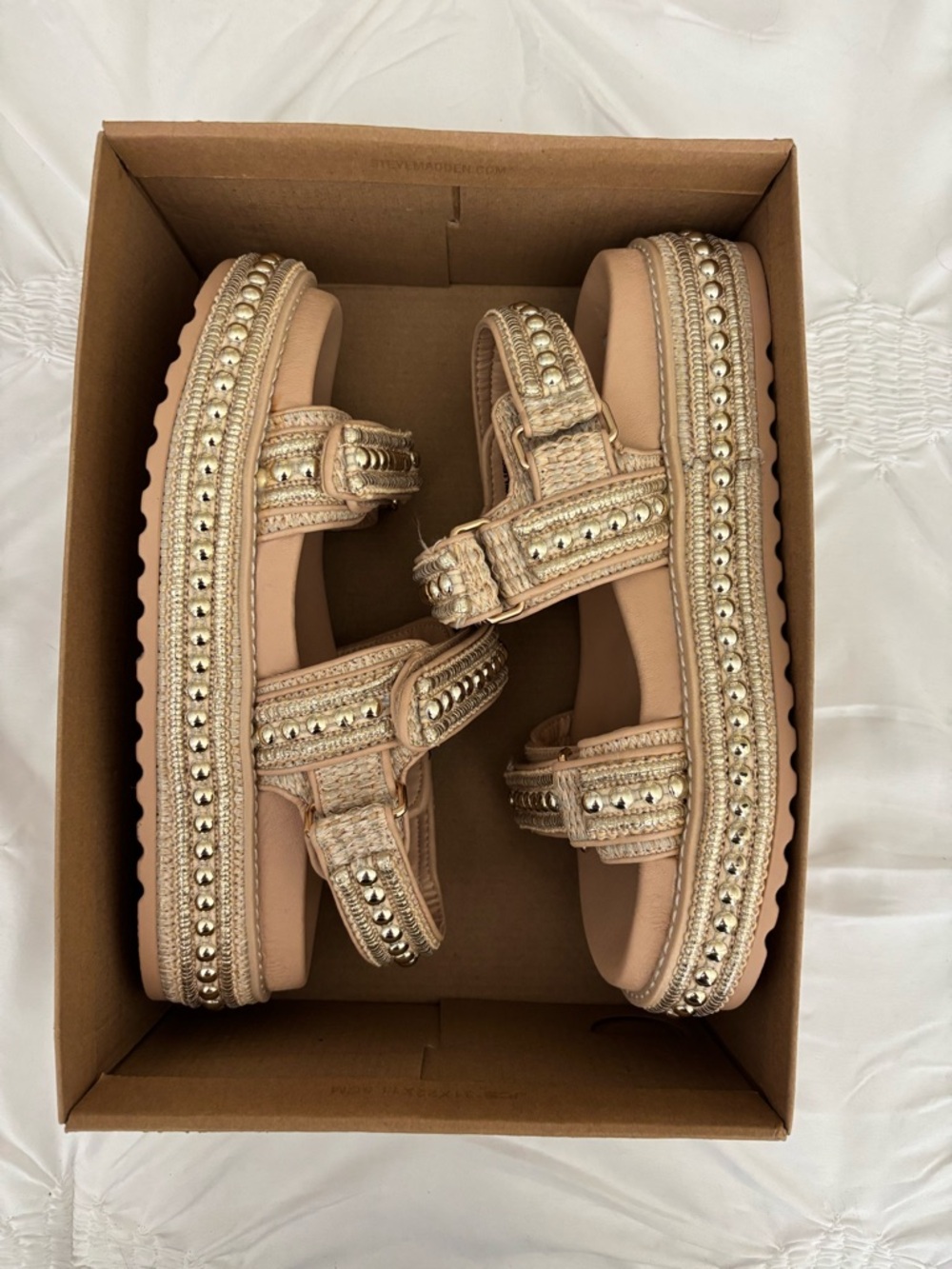 Steve Madden Nude Beaded Platform Sandals